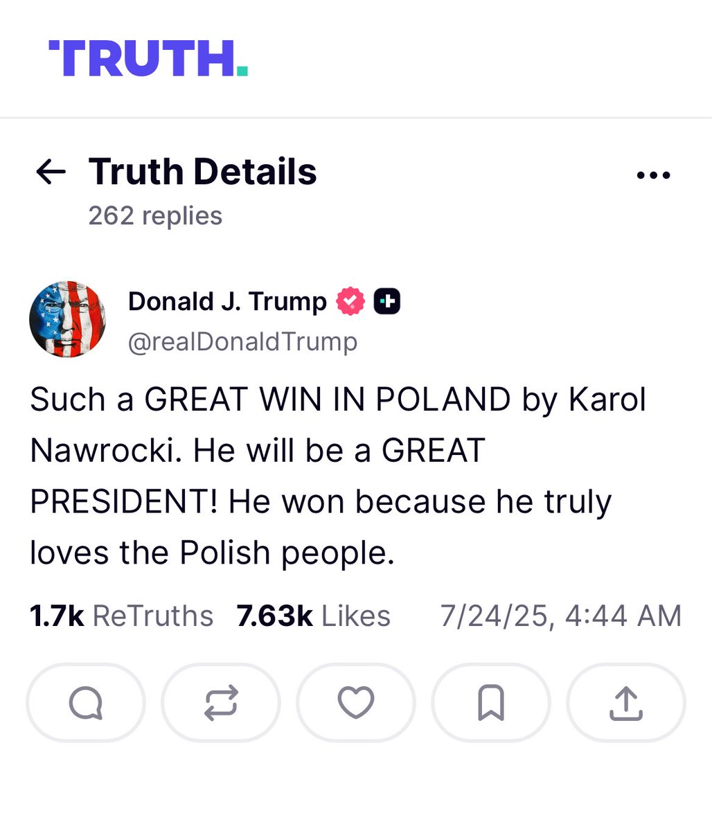zaklinaskowron's tweet image. „Wygrał, bo prawdziwie kocha Polaków” - Prezydent @realDonaldTrump o Prezydencie elekcie @NawrockiKn
🇵🇱🇺🇸