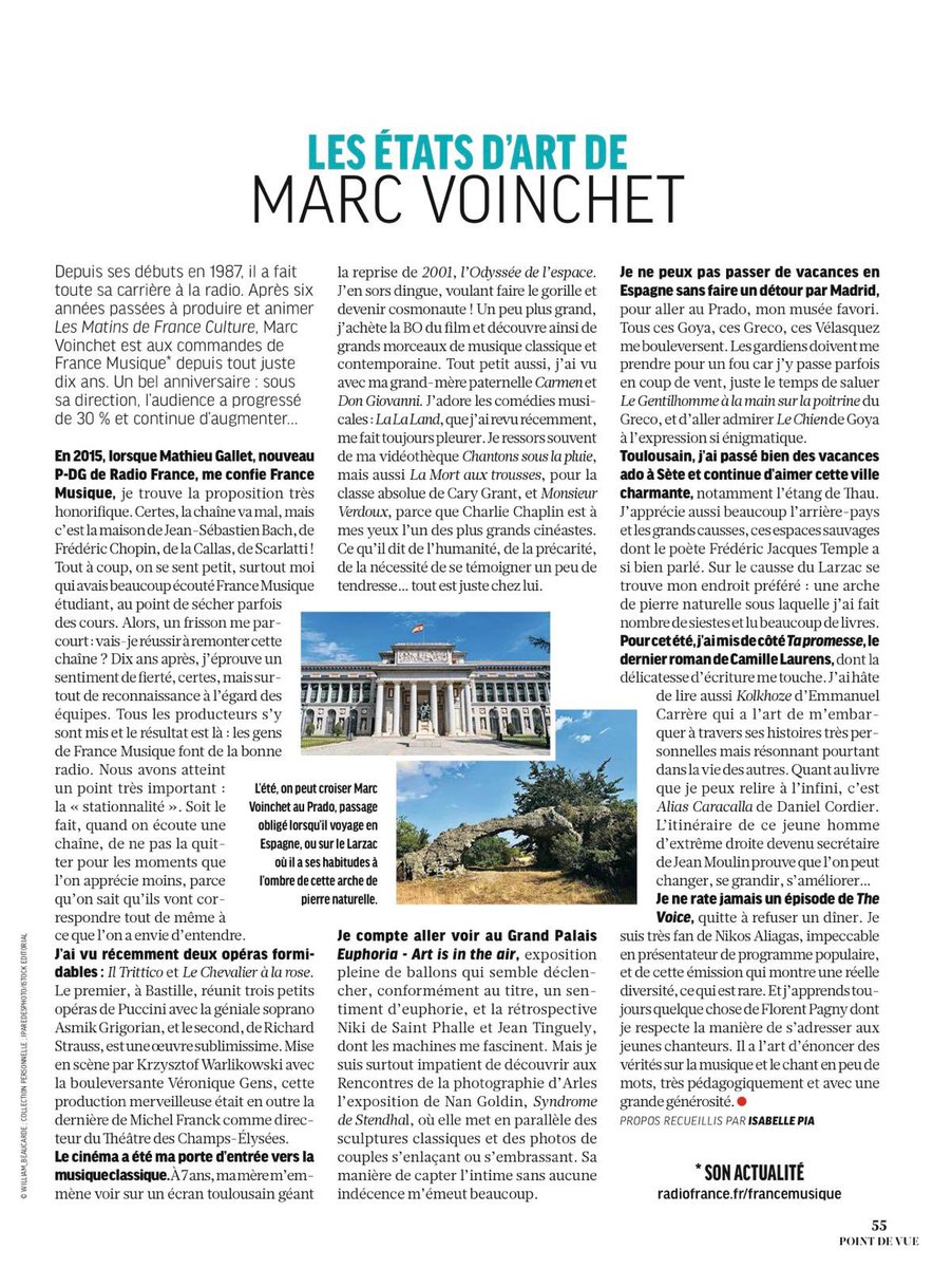 Guilhem RICAVY (@guilhemricavy) on Twitter photo Très intéressant papier sur <a href="/mvoinchet/">marc voinchet</a> dans <a href="/PointDeVueMag/">Point de Vue</a>, sur ses passions, ses secrets, sur ce qui l'anime. En dix ans, sous sa direction et avec son équipe, il a fait progresser de 30 % l'audience de <a href="/francemusique/">France Musique</a> ce qui est une sacrée performance en radio ❤️ Très intéressant papier sur <a href="/mvoinchet/">marc voinchet</a> dans <a href="/PointDeVueMag/">Point de Vue</a>, sur ses passions, ses secrets, sur ce qui l'anime. En dix ans, sous sa direction et avec son équipe, il a fait progresser de 30 % l'audience de <a href="/francemusique/">France Musique</a> ce qui est une sacrée performance en radio ❤️