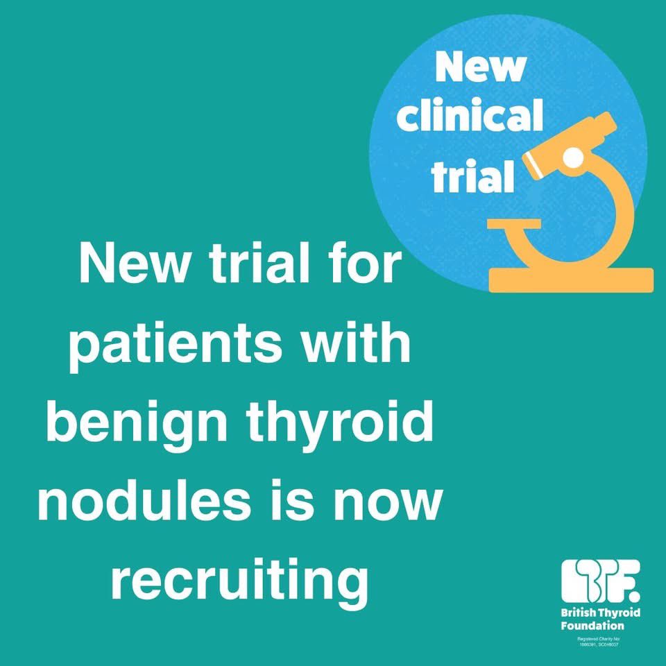 britishthyroid's tweet image. A new clinical trial investigating whether radiofrequency ablation is a safe and effective option for patients with benign thyroid nodules is now recruiting patients in 3 UK hospitals.
🔗Read about the RABBIT trial btf-thyroid.org/news/new-trial…
#ThyroidNodules #rfa #ThyroidSurgery