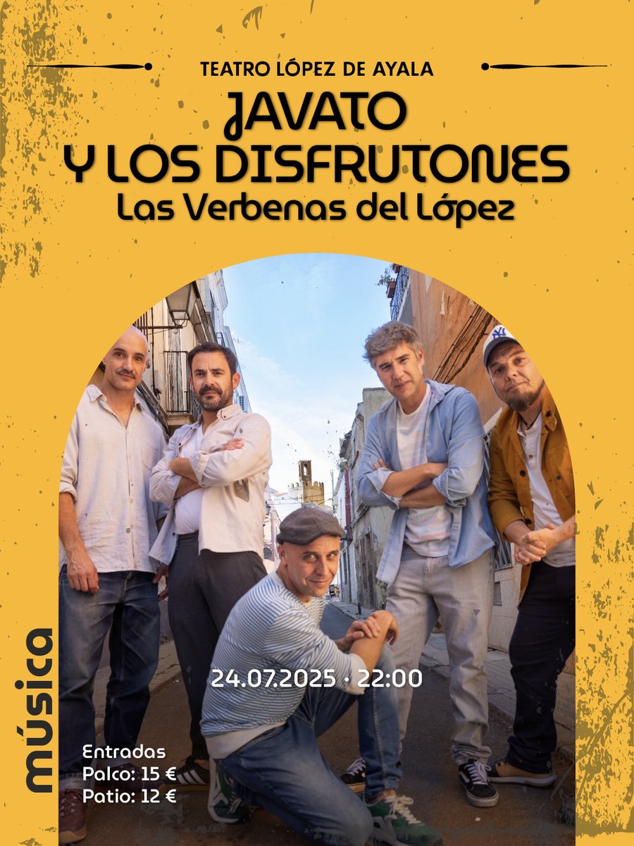 🎉 ¡Hoy jueves 24 de julio ⏰ 22 horas, prepárate para el fiestón del verano en la Terraza del López! 🌙

🎸Javato y los Disfrutones llegan con su energía desbordante, su buen rollo y ese ritmo que te obliga a moverte sí o sí.

🍹Copas y música en directo.

🎟️15€ / 12€
