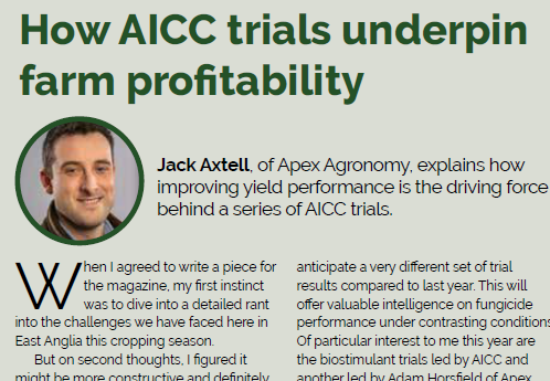 AICC1981's tweet image. Independent field trials are just one advantage of being an AICC member, and @axtell_jack @ApexAgronomy explains how improving yield is the driving force behind AICC trials in the new edition of Independent Agronomist Magazine. aicc.org.uk/admin/resource…
#independent #agronomy