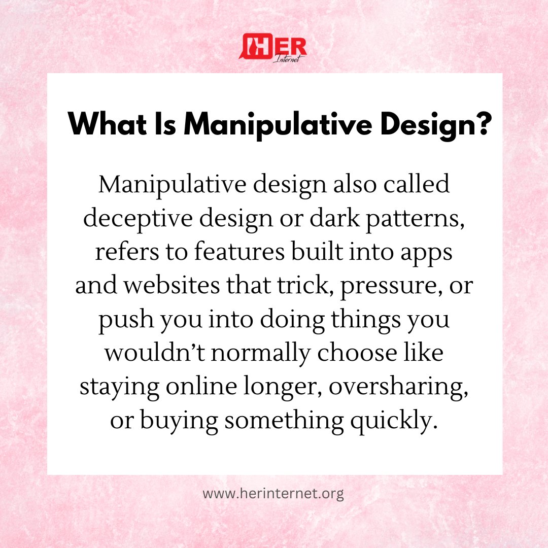 HerInternet's tweet image. #FastFacts A 2025 research by Bits of Freedom revealed that major platforms like Facebook, Snapchat, TikTok, and Shein use manipulative design also called deceptive patterns to shape your behavior in ways that benefit the platform, not you.
Read 👇🏾
edri.org/our-work/new-r…