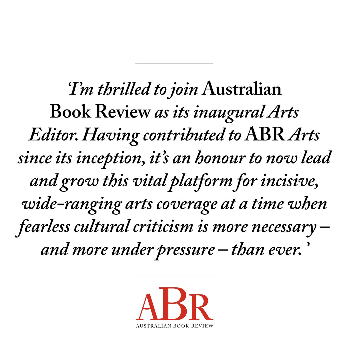 AustBookReview's tweet image. ABR is delighted to announce the appointment of Ben Brooker as its inaugural Arts Editor.