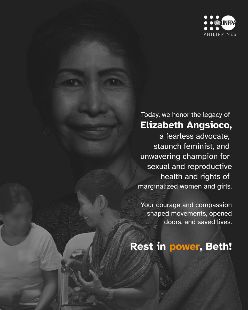 UNFPAph's tweet image. Today, we honor the legacy of Elizabeth Angsioco, a fierce feminist voice and champion for sexual and reproductive health rights of women and girls.
We extend our deepest sympathies to her loved ones, and the countless lives she touched and empowered.
Rest in power, Beth.