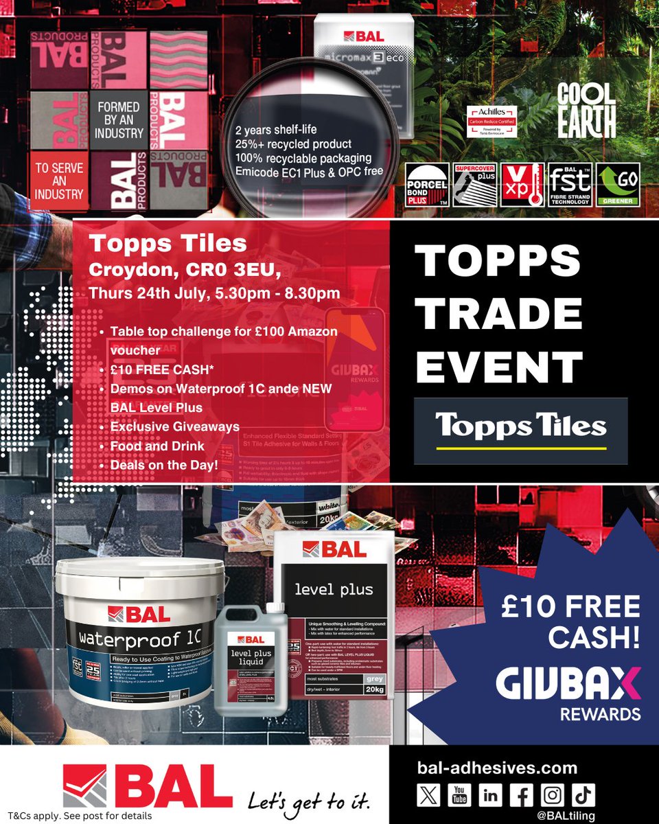 BALtiling's tweet image. ⭐ON TONIGHT!!

🤩We&apos;re excited to be heading to #Croydon for the mega @ToppsTilesTrade Event tonight from 5.30pm!

There is loads going on, so don&apos;t miss out!

Give this post a like 👍💓 if you&apos;re going!!

  #TradeEvent #TilingCommunity #TradeNight #tiling #tiles