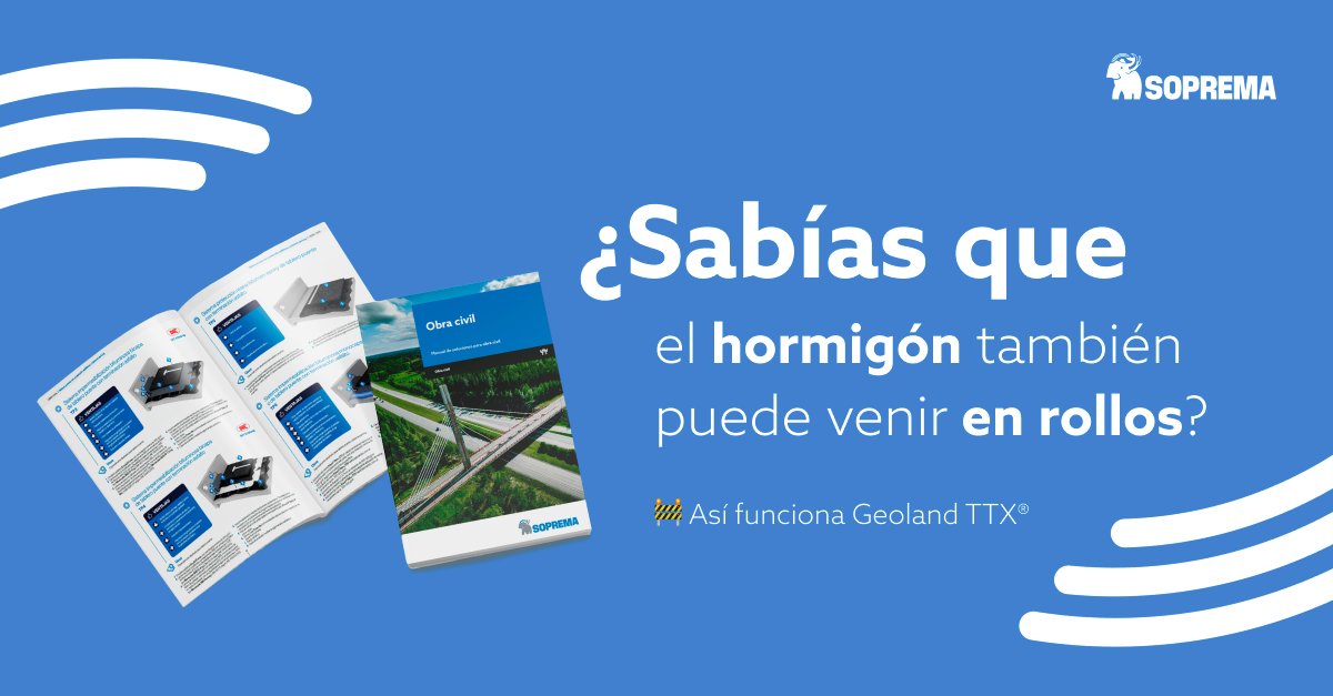 🚧 ¿Sabías que el hormigón también puede venir en rollos?

Geoland TTX® se activa con agua, se instala rápido y es ideal para obras de canalización, taludes y más.
👉 Descúbrelo en soprema.es/es/obra-civil/…

#GeolandTTX #ObraCivil #IngenieríaCivil #SOPREMA