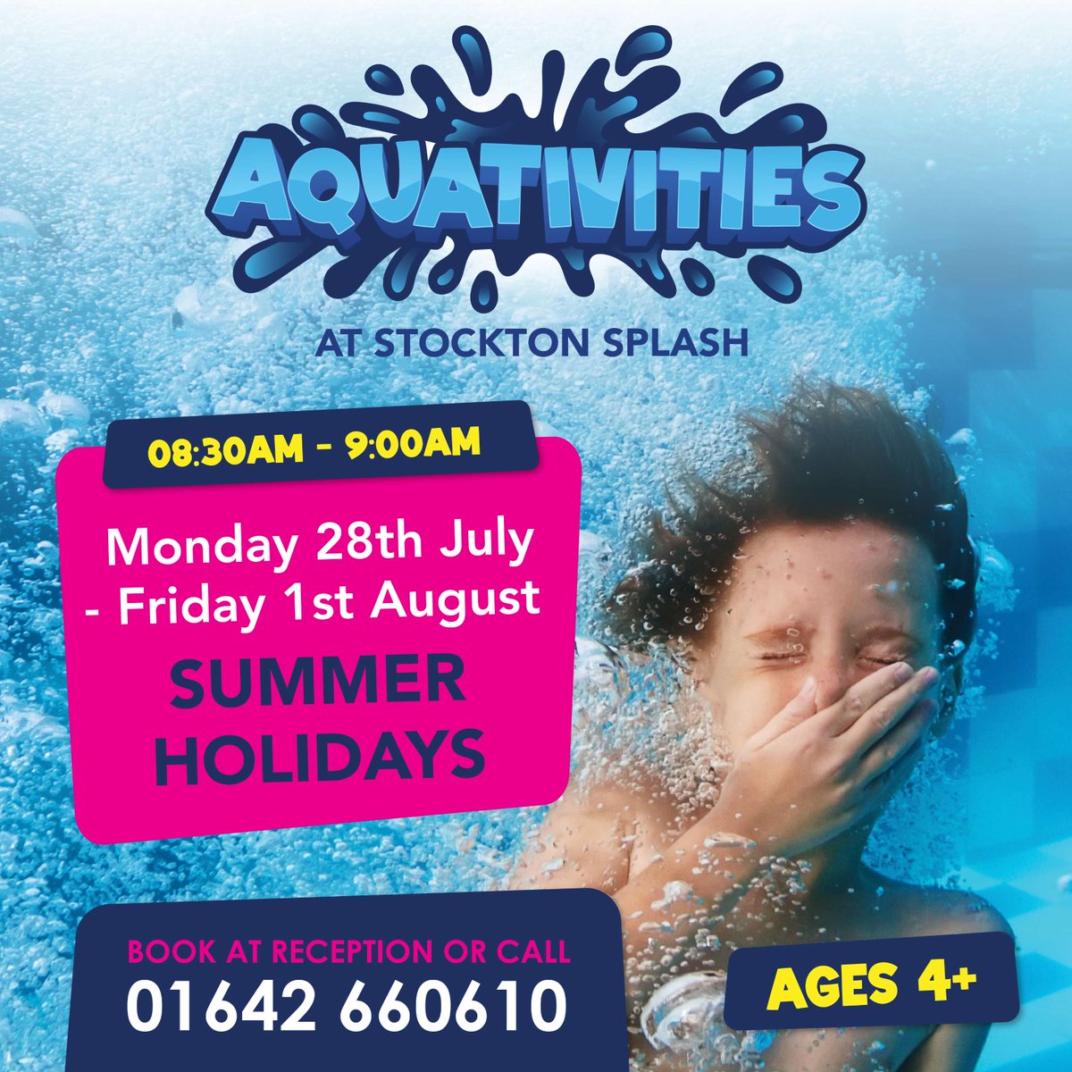 TeesActive's tweet image. Sign your child up for Summer Aquativities! ☀️💦 Fun water games to build confidence! Spaces available at 📍 IB Leisure, Stockton Splash &amp;amp; Billingham Forum. 👉 Secure your spot by visiting reception or calling 📞 Find out more: teesactive.co.uk/swimming-cours…