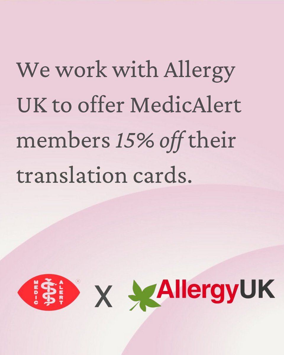 Support beyond your MedicAlert ID!
We’ve teamed up with AllergyUK to give our members 15% off translation cards – helping you communicate your allergy clearly, wherever you are.

🗣️ Your voice in every emergency
🤝 Support backed by purpose

#MedicAlertUK #AllergyUK