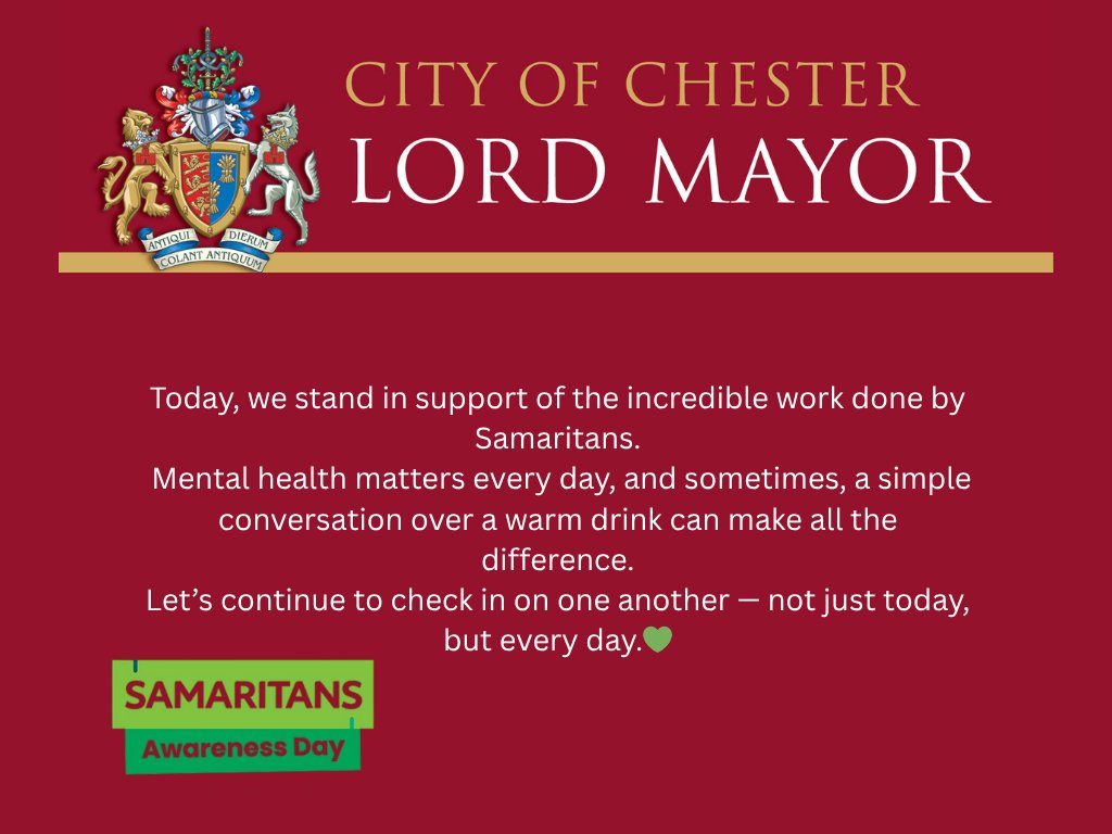 MayorChester's tweet image. #ChesterCares #SamaritansAwarenessDay #MentalHealthMatters #BrewMonday #LordMayorOfChester #SheriffofChester