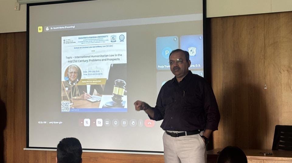 gujuni1949's tweet image. The Centre of Excellence, University School of Law, Gujarat University, with the cooperation of Rashtriya Raksha University, successfully organized an expert session on "International Humanitarian Law in the mid 21st Century: Problems & Prospects." The session was delivered by…