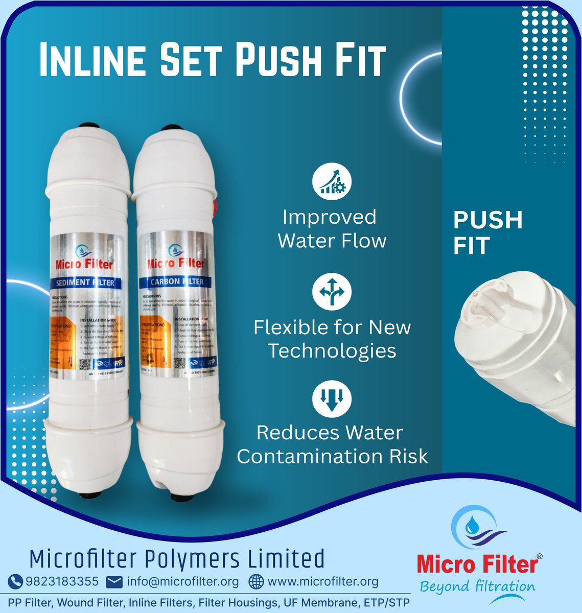 MicroFilterX's tweet image. 💧 Micro Filter Inline Set Push Fit – Advanced Filtration for Healthier Water 💧

📞 9823183355
🌐 Visit: microfilter.org
📩  info@microfilter.org

#ROFilter #WaterPurifier #InlineFilter #MicroFilterIndia #PushFitFilter #ROSpareParts #SedimentFilter #CarbonFilter