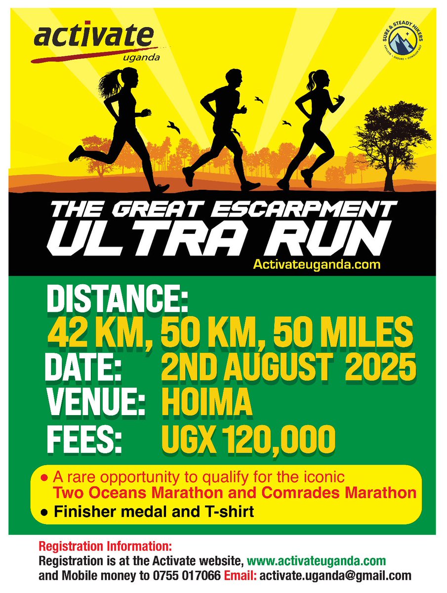 ActivateUgandaL's tweet image. What an insightful webinar! 💥
Kudos to all who joined in & are ready to conquer The Great Escarpment Ultra Run!
💡 From gear tips, shoes, nutrition to pacing strategies > it’s time to put all into action!
🗓️ 2nd August is fast approaching
📍 Hoima
🔗 thegreatescarpmentrun.com