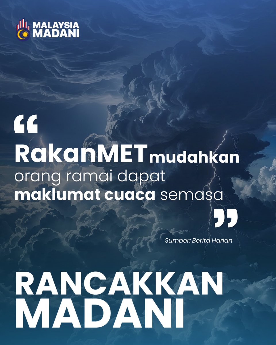 Kementerian Sumber Asli dan Kelestarian Alam (NRES) melalui Jabatan Meteorologi (METMalaysia) telah berjaya membangunkan aplikasi mudah alih RakanMET bagi memudahkan orang ramai mendapatkan maklumat sahih dan tepat

facebook.com/share/p/1DoAEE…

#NRES
#RancakkanMADANI