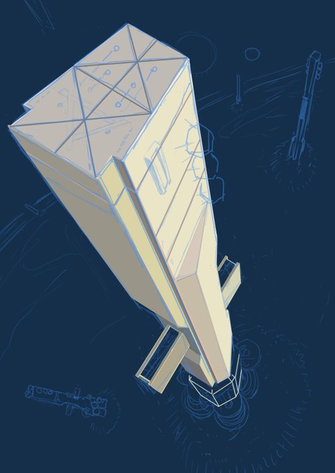 恒星間宇宙船の形状がそっけなさすぎたか…いやでもそういうミニマルなデザインの船を意図したわけだし、ここからディティールを加えるべきかどうか 