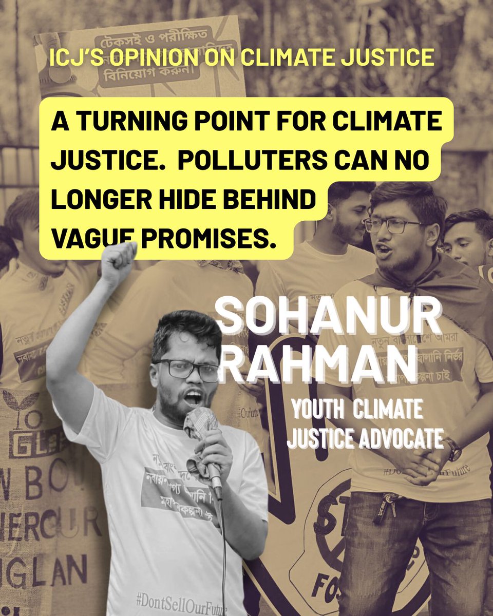 In a landmark ruling, the <a href="/CIJ_ICJ/">CIJ_ICJ</a>  has declared that countries have a legal obligation to act against #climatechange. This ruling is also supported by climate vulnerable countries like 🇧🇩. Read more 👇

unb.com.bd/category/Bangl…