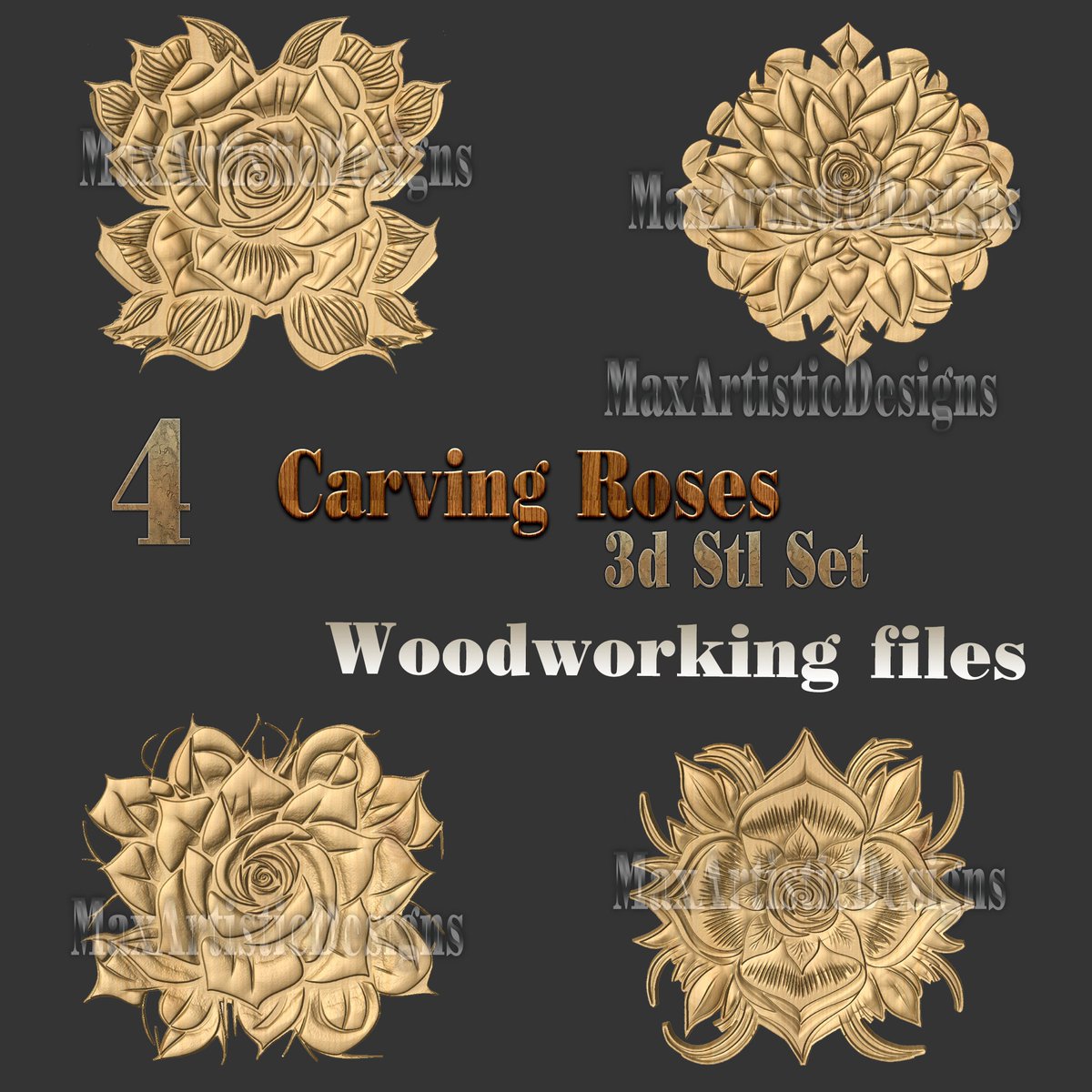 New product: 4 Carving Roses 3d stl models for Cnc Router Natural geometric models. Digital Download 👉🏽👉🏽 etsy.com/listing/169619…