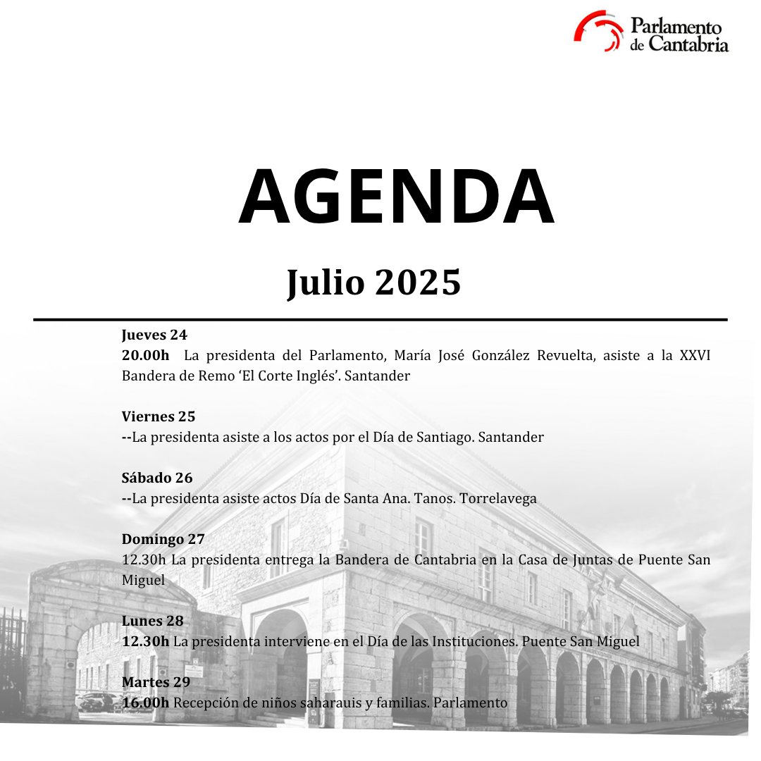 🗓️Agenda del Parlamento de Cantabria
✏️Julio 2025