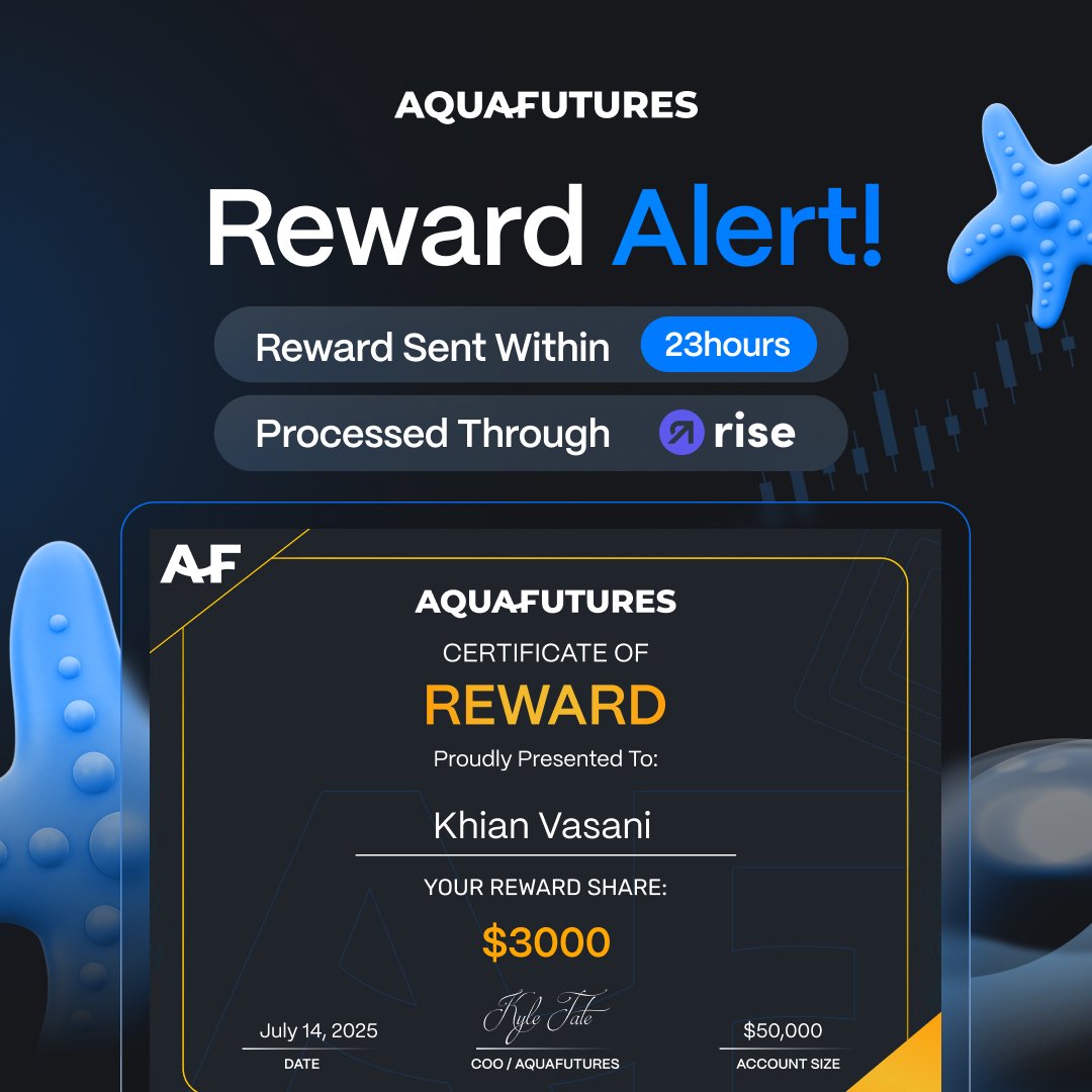 Aqua_Futures's tweet image. Khian just got $3,000 sent in under 23 hours 💸
Fast. Reliable. AquaFutures made it happen.
Processed via Rise 🔁
Start your journey today at aquafutures.io