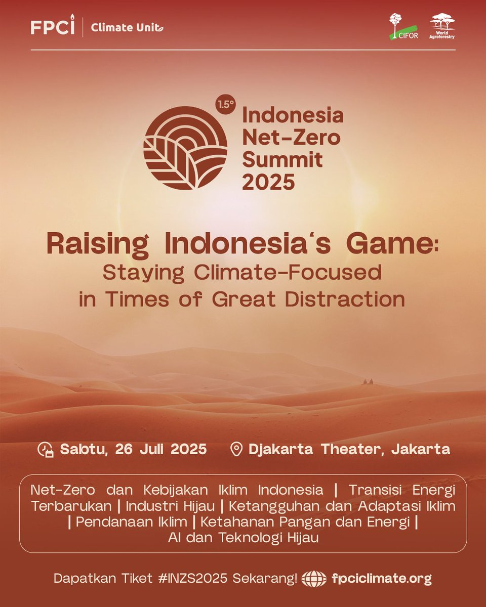 CIFOR-ICRAF dengan bangga berpartisipasi sebagai Mitra Pengetahuan di Indonesia Net-Zero Summit (INZS) 2025!  yang mengusung tema “Raising Indonesia’s Game: Staying Climate-Focused in Times of Great Distraction.”🌱

Saksikan sesi &amp; kunjungi booth kami

#INZS #Trees4Resilience