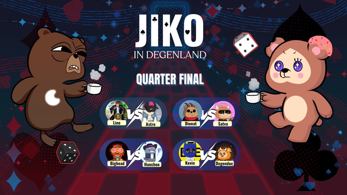 Beraji ๐ปโ๏ธ๐ (@berajibears) on Twitter photo ๐ช JIKO IN DEGENLAND: QUARTER FINALS ๐ช
The arenaโs heating up, and the claws are out ๐ฅ
๐ฅ <a href="/KevinTheBeraji/">KEVIN ($SUGAR)</a> vs Degen doc
๐ฅ <a href="/line_hihei2/">Line ใชใ็ฒๅผ๐ป๏ธโ๏ธ</a> vs <a href="/astr0_bera/">astr0</a>
๐ฅ <a href="/DionatCrypto/">Dionat</a> vs <a href="/Satva_1979/">Satva ๐ปโ๏ธ</a>
๐ฅ <a href="/hanchooo456/">ใใณใใงใผ</a> vs Big Bowski
๐ Quarter Finals begin: July 25, 9AM UTC
Itโs all blood, ๐ช JIKO IN DEGENLAND: QUARTER FINALS ๐ช
The arenaโs heating up, and the claws are out ๐ฅ
๐ฅ <a href="/KevinTheBeraji/">KEVIN ($SUGAR)</a> vs Degen doc
๐ฅ <a href="/line_hihei2/">Line ใชใ็ฒๅผ๐ป๏ธโ๏ธ</a> vs <a href="/astr0_bera/">astr0</a>
๐ฅ <a href="/DionatCrypto/">Dionat</a> vs <a href="/Satva_1979/">Satva ๐ปโ๏ธ</a>
๐ฅ <a href="/hanchooo456/">ใใณใใงใผ</a> vs Big Bowski
๐ Quarter Finals begin: July 25, 9AM UTC
Itโs all blood,