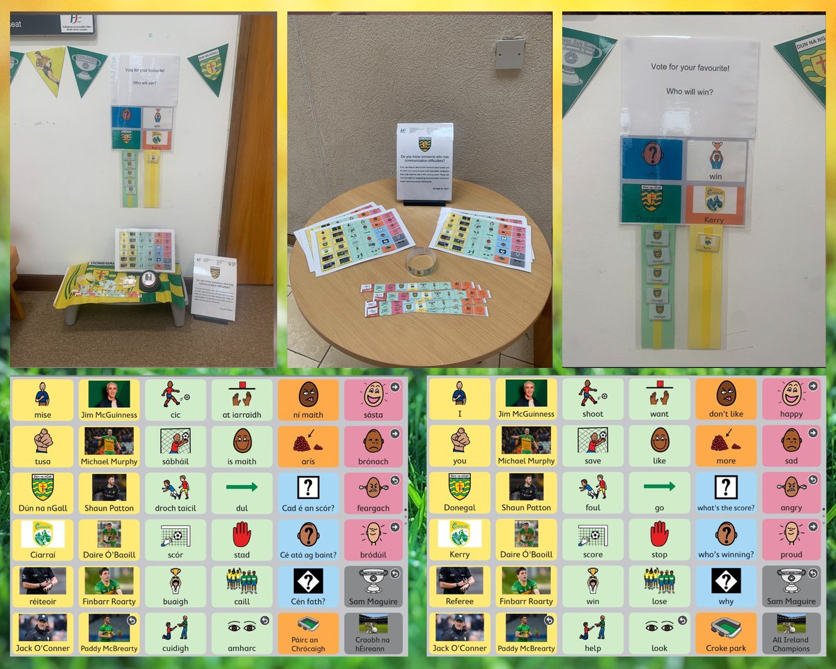 HSE_West_NWest's tweet image. Donegal CDNT in Dungloe have been busy making some AAC (Augmentative and Alternative Communication) supports in both English and Irish ahead of the big game on Sunday so everyone can join in the fun.