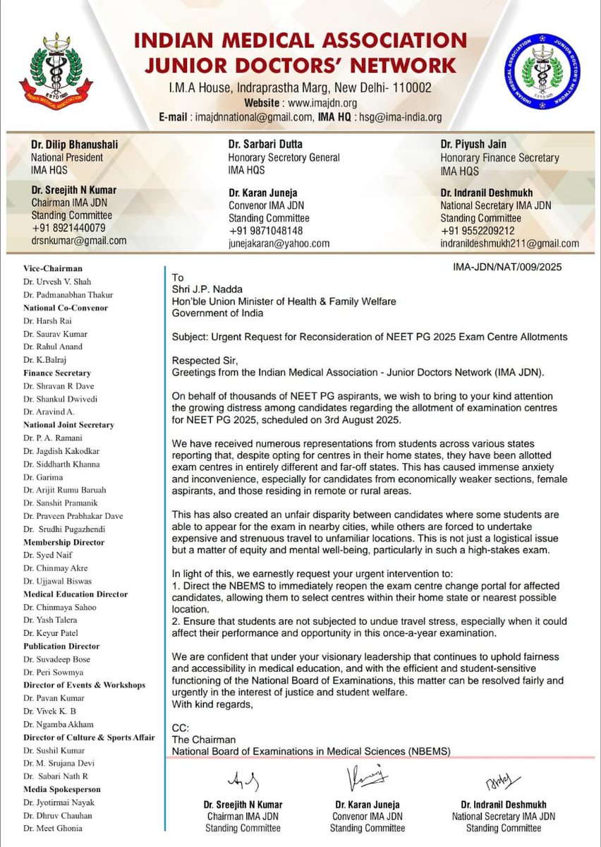 We demand due consideration of the demand of NEET PG aspirants for exam centre in home state or nearby location. 
#IMAJDN