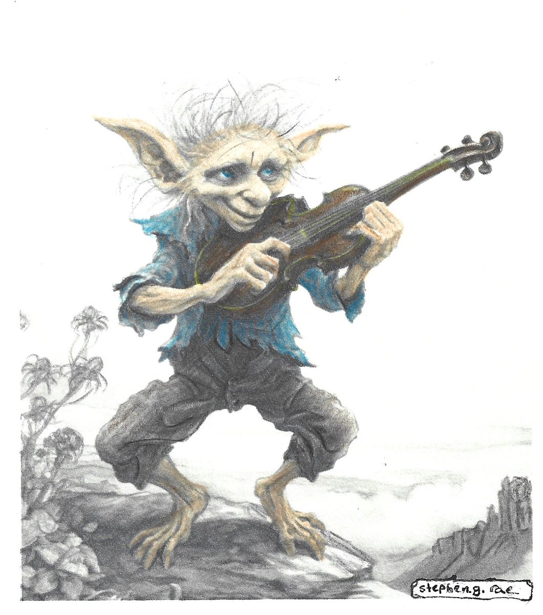 StephenGeoRae's tweet image. Trow live on Orkney and Shetland. Their name is derived from the Scandinavian Troll. They live in earth mounds called Trowie Knowes, venturing out at dusk to listen to music, and to kidnap musicians to their knowes.
#folklore #Scotland
art: Stephen G. Rae