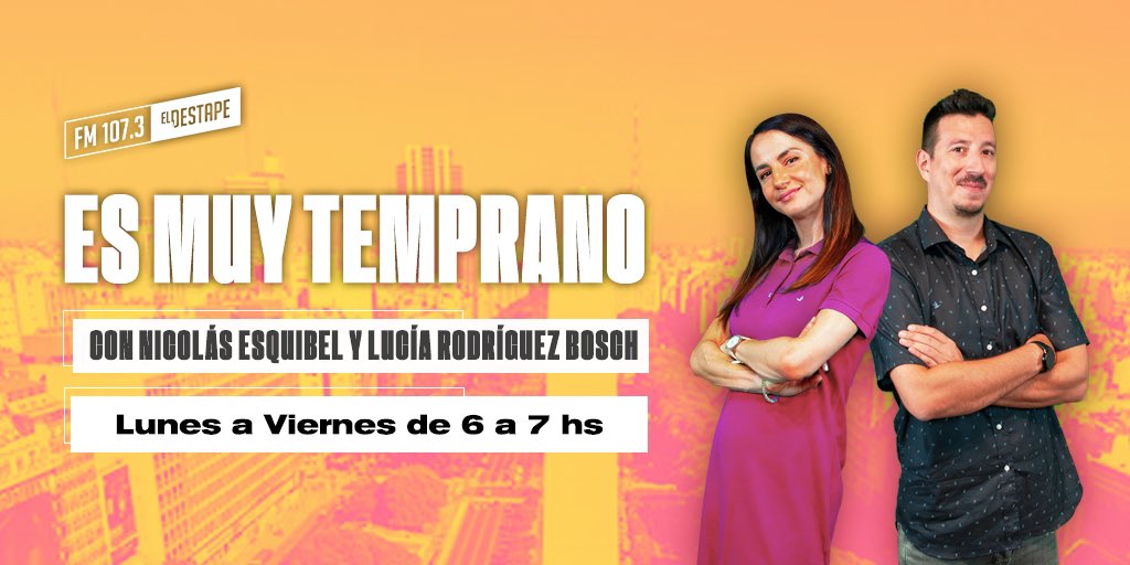 Nico Esquibel (@nicoesquibel) on Twitter photo Arrancó #EsMuyTemprano
Ese resumen informativo que te comecta on la realidad pero que igualmente te saca una sonrisa.
Desde las 6AM en <a href="/eldestape_radio/">El Destape 1070</a> 
Te esperamos junto a <a href="/LuciaRBosch/">Lucía Rodríguez Bosch</a> para encarar la mañana con buena vibra Arrancó #EsMuyTemprano
Ese resumen informativo que te comecta on la realidad pero que igualmente te saca una sonrisa.
Desde las 6AM en <a href="/eldestape_radio/">El Destape 1070</a> 
Te esperamos junto a <a href="/LuciaRBosch/">Lucía Rodríguez Bosch</a> para encarar la mañana con buena vibra