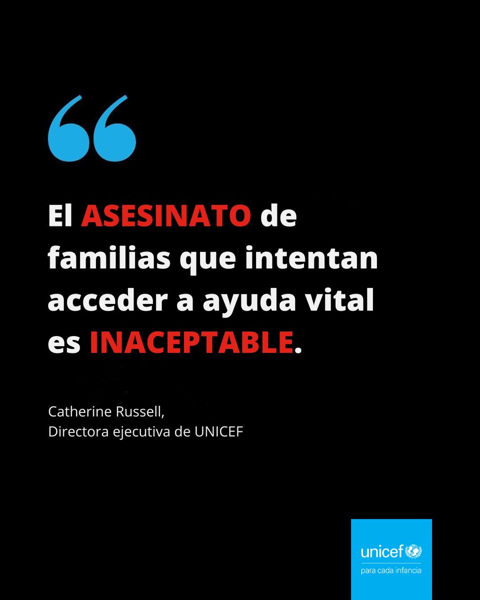 Matar a familias que intentan acceder a ayuda vital es inaceptable.
Los bombardeos en Gaza no cesan. Niños y niñas mueren o resultan heridos cada día.
La ayuda debe llegar con seguridad y sin retrasos.
Necesitamos un alto el fuego duradero. Esto tiene que parar. Ahora