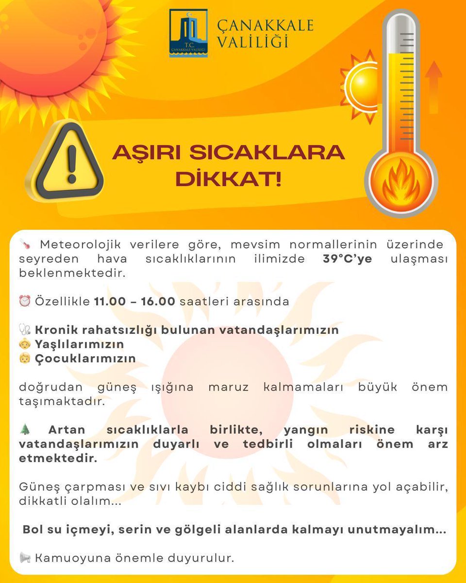 Çanakkale Valiliği (@canakkalegovtr) on Twitter photo 🌡️ Aşırı Sıcaklara Dikkat!
<a href="/omertoraman25/">Ömer Toraman, Doç. Dr.</a> #Çanakkale
#OrmanYangınlarıylaMücadele
#AşırıSıcaklaraDikkat 🌡️ Aşırı Sıcaklara Dikkat!
<a href="/omertoraman25/">Ömer Toraman, Doç. Dr.</a> #Çanakkale
#OrmanYangınlarıylaMücadele
#AşırıSıcaklaraDikkat