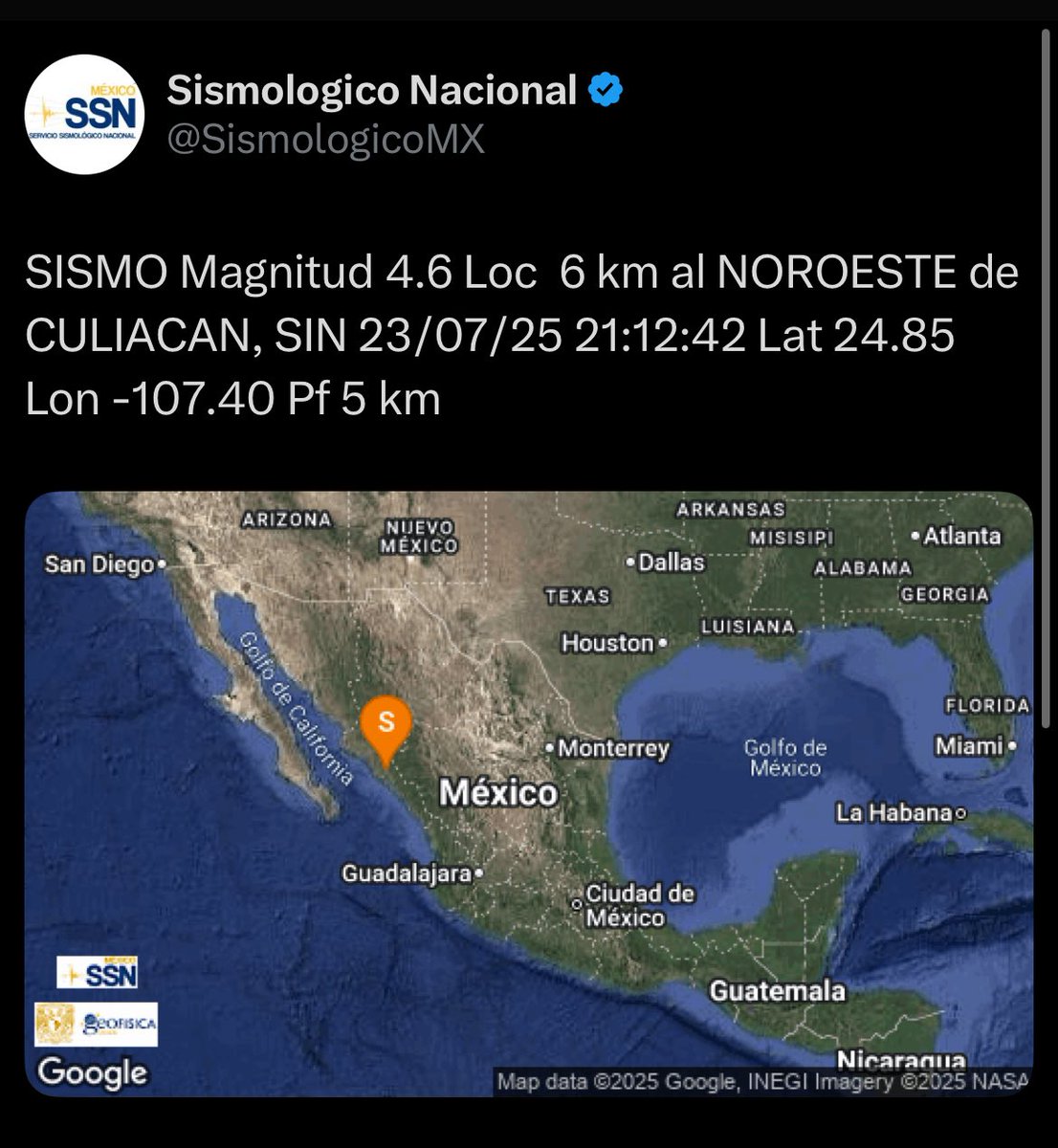 azucenau's tweet image. 🚨Se registra #sismo en Culiacán, Sinaloa

El @SismologicoMX informó que tuvo una magnitud de 4.6 y una profundidad de 5 km. 

📹FB Reporte 18