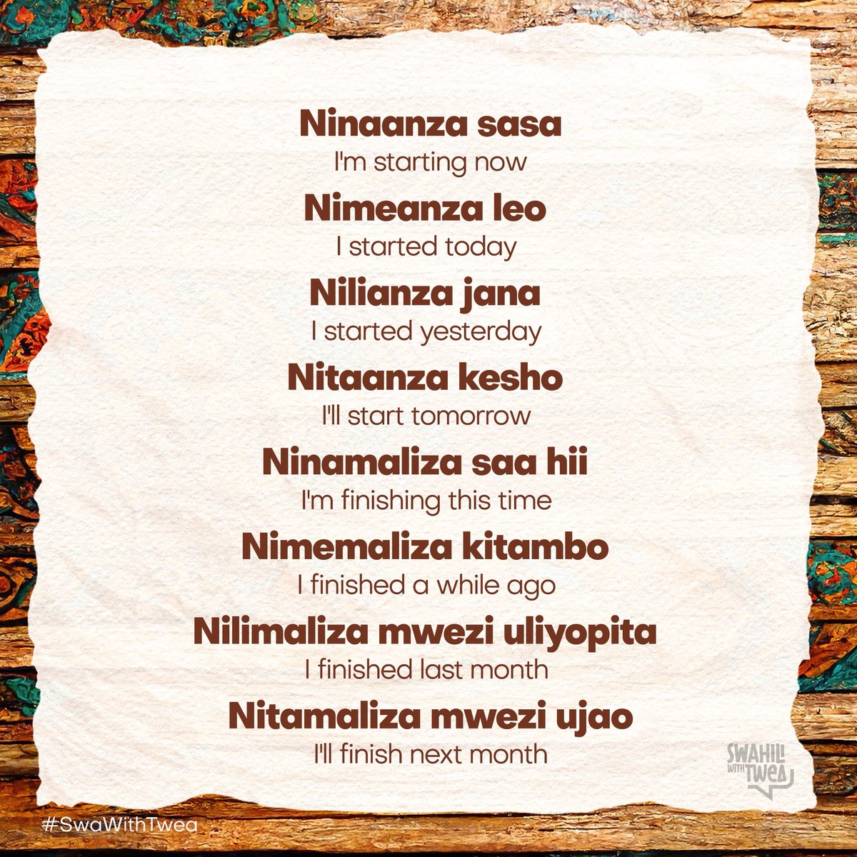 KiswahiliNaTwea's tweet image. Habari gani?
Expand your #Swahili diction
#SwaWithTwea