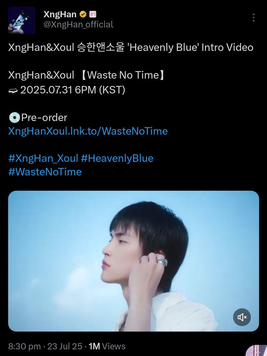 XNGHAN_CHART's tweet image. "Heavenly Blue" by #XNGHAN Intro Video has reached 1Million (1,000,000 ) Views On X.