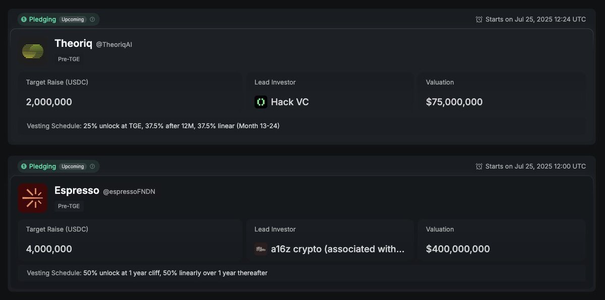 嘿嘿嘿，锁仓的，你就玩吧，一玩一个不吱声！

咖啡估值4亿，锁1年，线性1年，性价比太低。

Theoriq是估值7500万，TGE解锁25%，TGE时FDV能到3亿的话就可以回本，这个看着还有戏。

兄弟们，你们会玩吗？