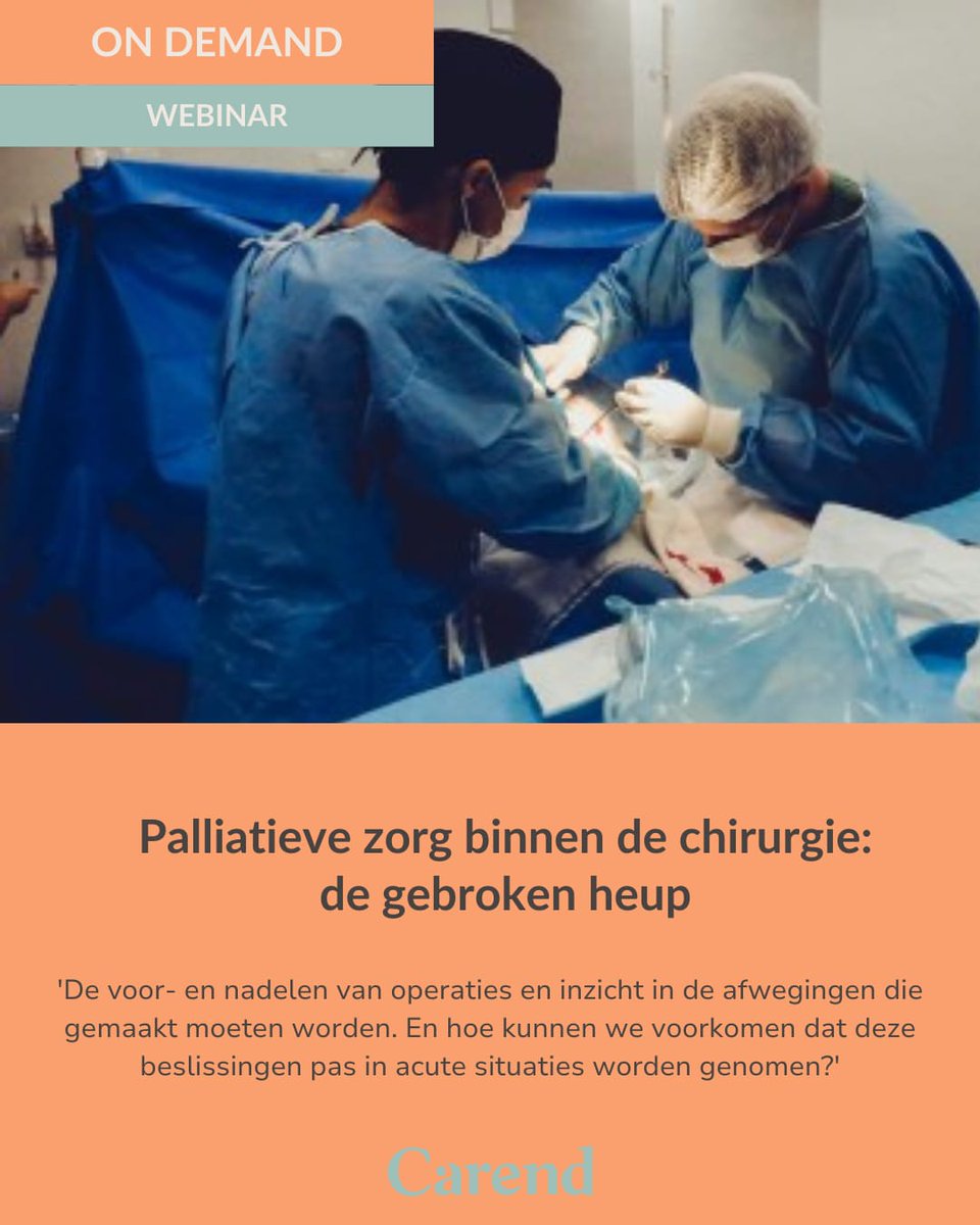 Weet je dat je onze webinars via onze website terug kunt kijken op een door jou zelfgekozen moment? Bijvoorbeeld het webinar 'Palliatieve zorg binnen de chirurgie: de gebroken heup': 👇

carend.nl/webinar/pallia…