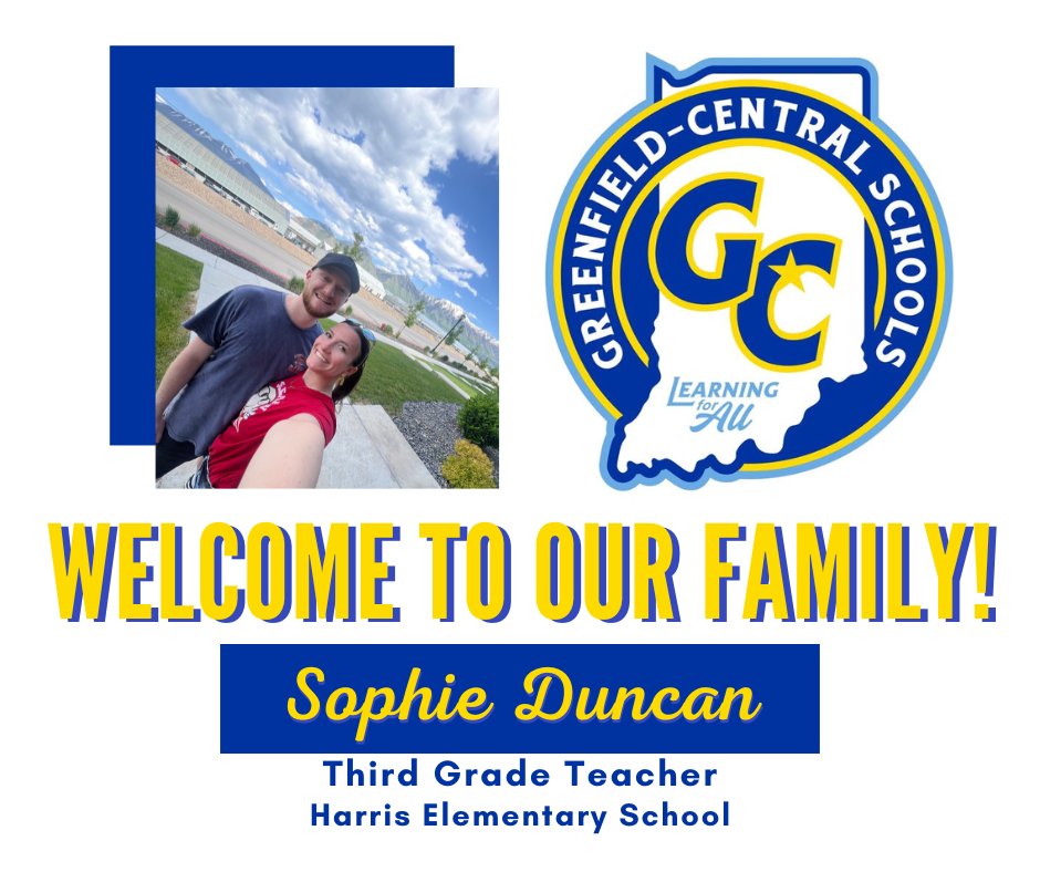 GC_CSC's tweet image. 🎉Help us welcome Sophie Duncan to the GC Family!
👩🏻🏫Miss Duncan will be a Third Grade Teacher at Harris Elementary School.
🫶🏼Get to know Miss Duncan at facebook.com/profile.php?id…
#1GC #LovedatHarris #HarrisHappenings