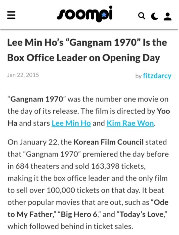 xjinnyxpurple's tweet image. #LeeMinHo&apos;s filmography: 

#OmniscientReadersViewpoint topped box ofc on its opening day, set the highest opening record for k-films this year

GANGNAM BLUES box ofc leader on its opening day despite its R rating

BOUNTY HUNTERS broke box ofc records on its opening day in china