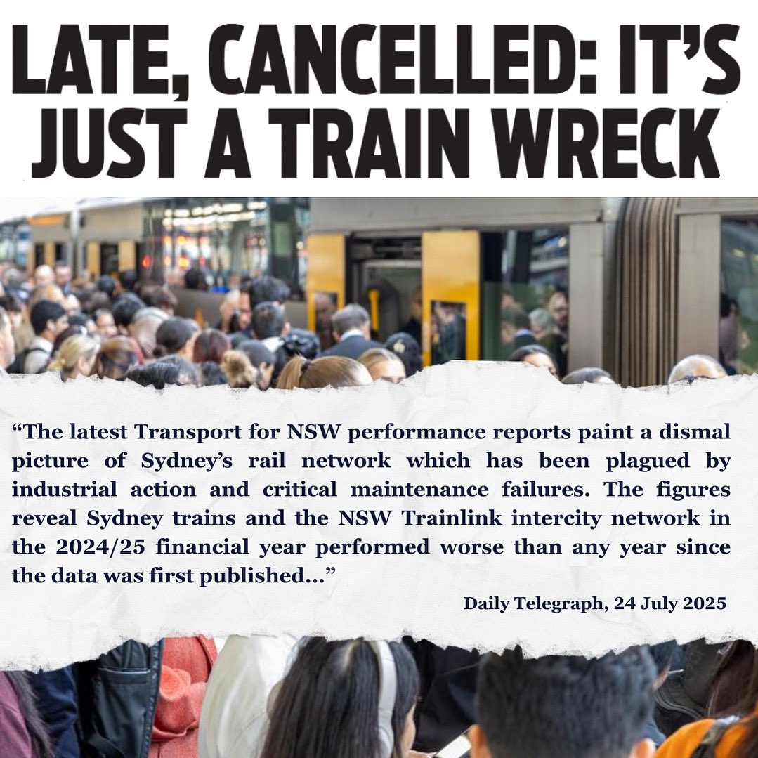 Sydney train services' 2024-25 on time performance was worse than any year since the data was first published.
Likewise for the train network connecting Sydney with the Blue Mountains, Central Coast, Hunter, and South Coast.
Chris Minns won't say when the failure will fixed.