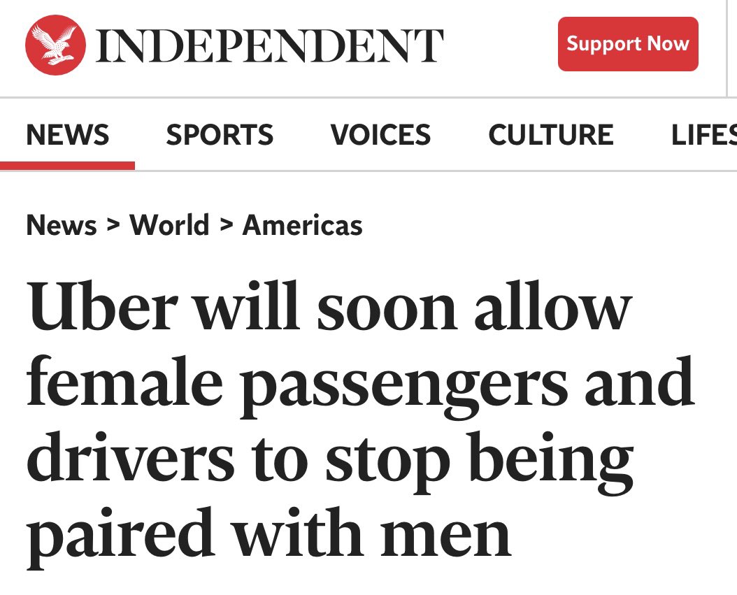 I just deleted @uber and won’t use again until they let MEN opt out of driving with WOMEN. Feminists wanted equality so let’s actually have it. Retweet to #BoycottUber
