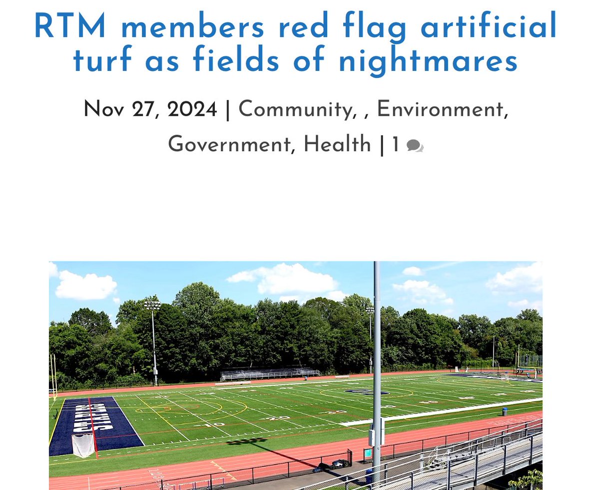BanPlasticTurf's tweet image. “Fields of nightmares”
“The turf also is a source of microplastics, which are implicated in respiratory and cardiovascular health problems.”
westportjournal.com/government/rtm…