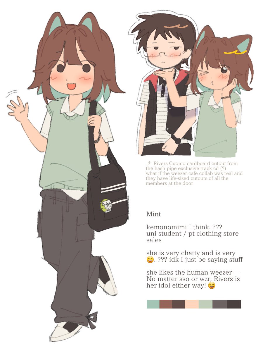 Mintoleaf's tweet image. hello this is my self insert guy for @peterkittz's weezer music mission au!!!! 😄 ummm idk what to say she is just. a basic girl