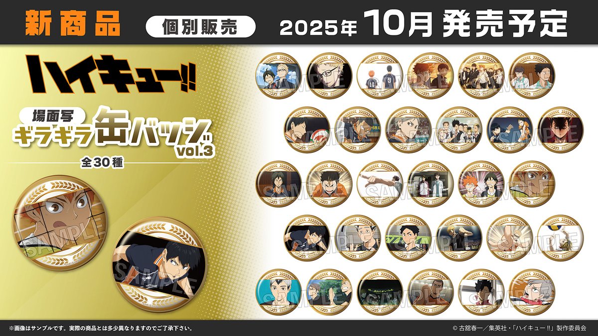goodshaikyu22's tweet image. 2025年10月発売予定
ハイキュー!! 場面写 ギラギラ缶バッジ vol.3
▼アニメイトで予約開始!
goods.liblo.jp/archives/29203…