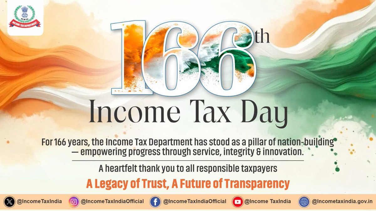 कोष मूलो दण्ड:
अर्थ से समर्थ भारत I
Honest taxpayers and dedicated tax administration are the backbone of a nation. 
Let’s continue fostering transparency, trust &amp; progress.
#IncomeTaxDay #NationBuilding
