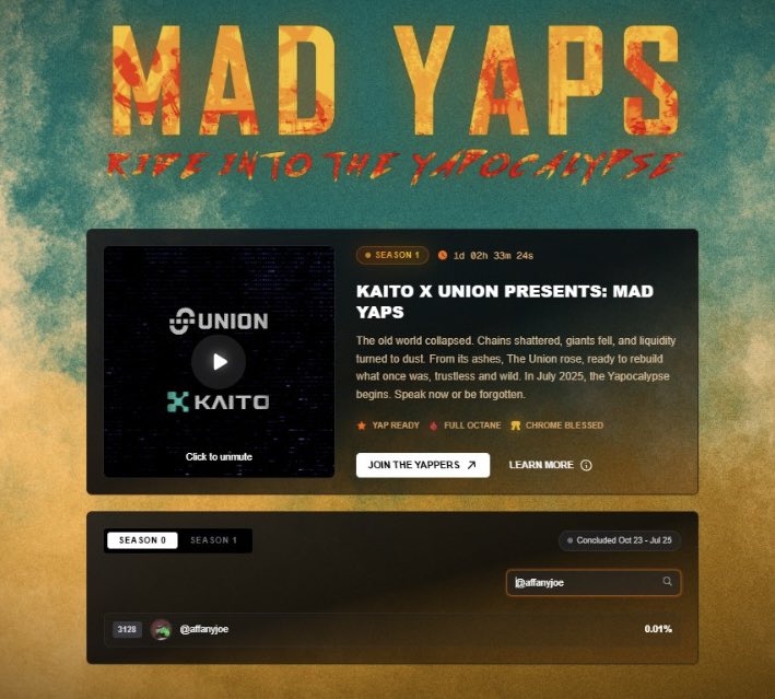 affanyjoe's tweet image. The TL’s about to go ballistic with @union_build Mad yaps launch 🚀
Credit to the team for recognizing early believers/contributors with the season 0 snapshot.📸
I’m curious to see how season 1 plays out, although there’s no time frame but it should be relatively short, or…