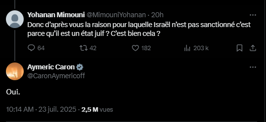 antisemhit's tweet image. Un peu moins actif ces derniers temps, mais cette réponse d'Aymeric Carron vaut son pesant de cacahuètes.