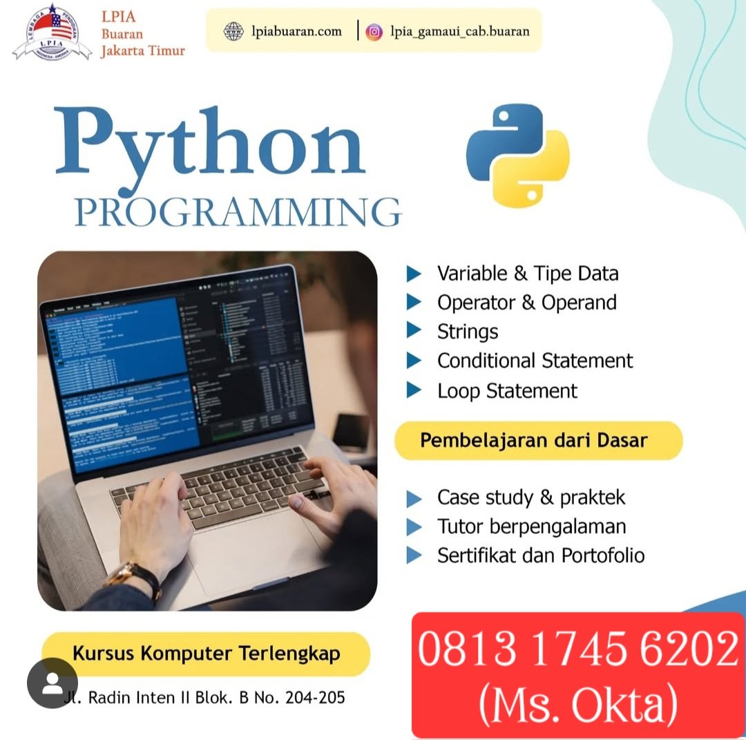 _eunoctha91's tweet image. 📣 Belajar Python Programming dari dasar!
✅ Materi lengkap
✅ Praktek langsung
✅ Sertifikat & portofolio
📲 wa.me/6281317456202
#KursusPython #BelajarCoding #KursusKomputer #phyton #zonauang #jakarta