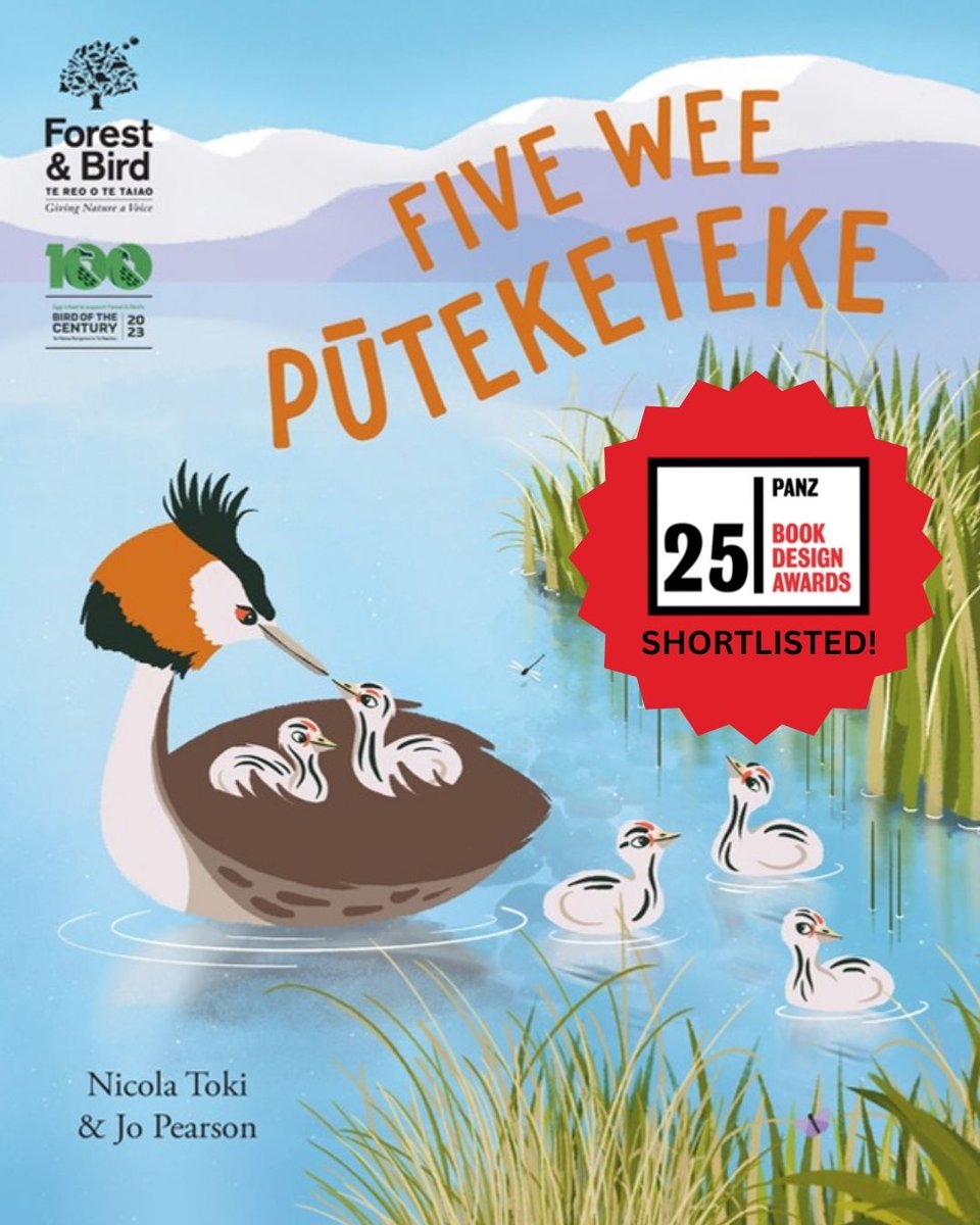 Forest_and_Bird's tweet image. 📣 Five Wee Pūteketeke – the children’s picture book by Forest & Bird chief executive Nicola Toki to celebrate the 2023 Bird of the Year – has just been shortlisted for the 2025 PANZ Book Design Awards in the Scholastic New Zealand Award for Best Children’s Book category 🎉…