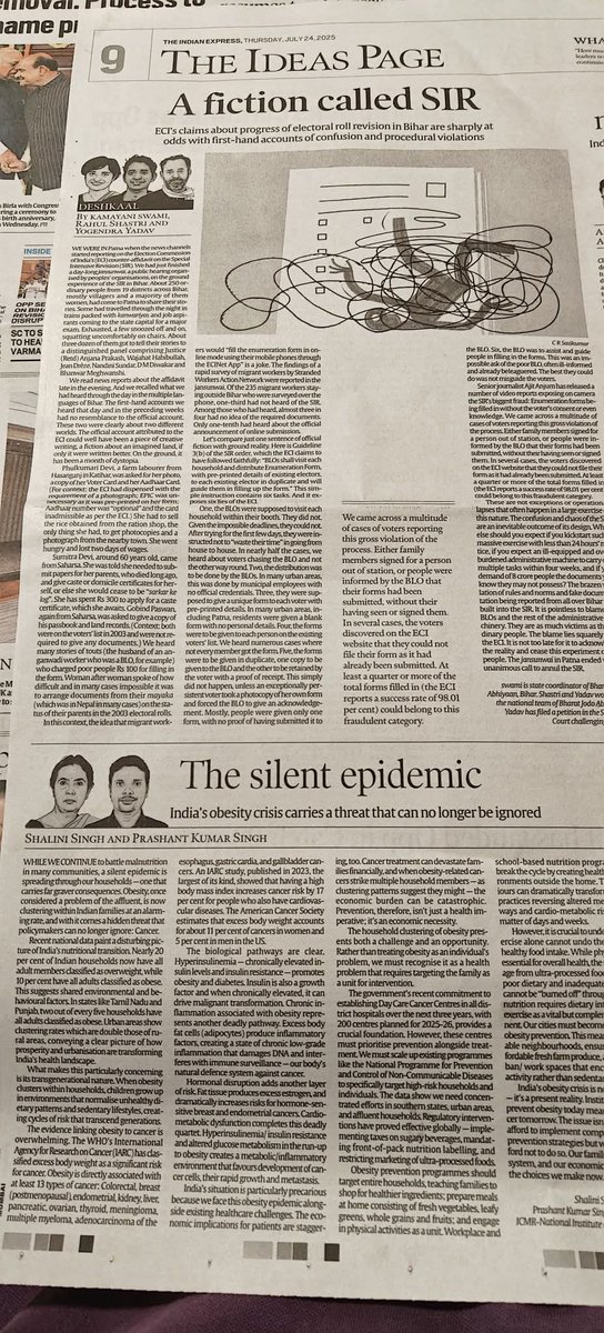ashish_jja's tweet image. People are not wrong when they say that babus sitting in Ac rooms in Delhi / capital cities, not knowing the ground realities are taking crucial decisions . Kamayani , Yogendra ji and Rahul write in the Indian express exposing the claims of the EC . Please do read . #SIR #Bihar