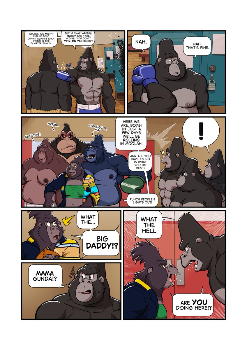 Through The Ringers
Page 2 of 8
In which Barry refuses to complain and the lads discover they're not the only gang that has designs on Shere Khan's boxing tournament.
Words: Me
Pics: <a href="/Nanothehedgehog/">Hunter(commissions open)</a>
#BoxingGorillaDay #ThroughTheRingers