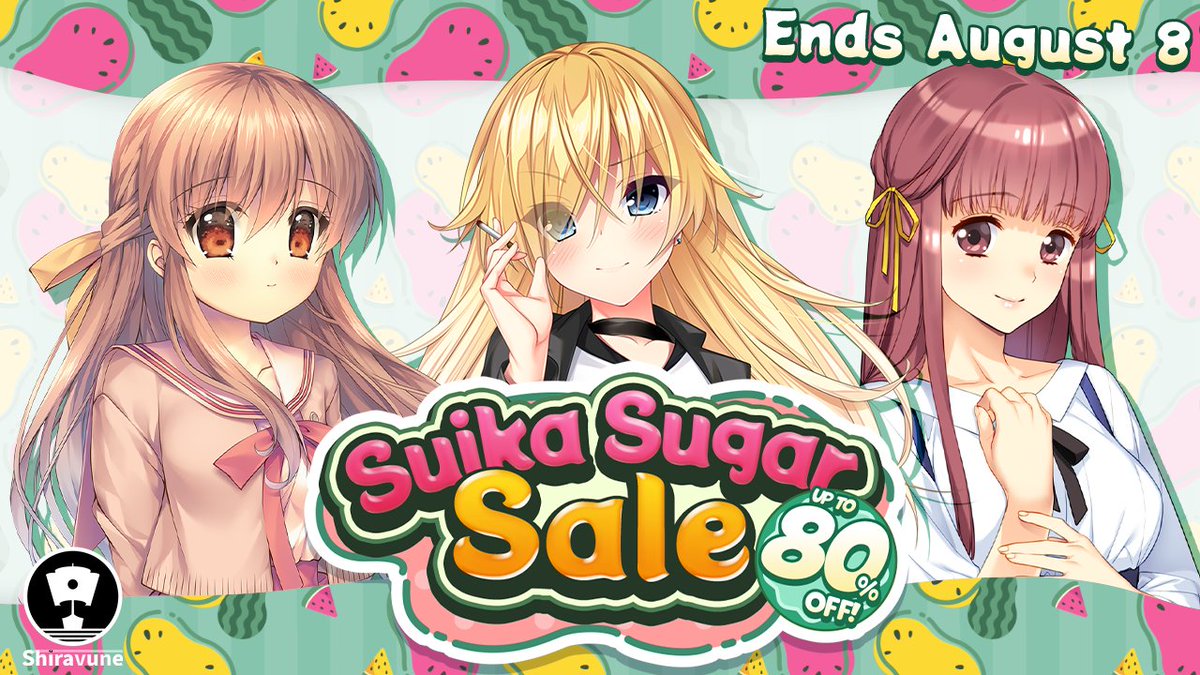shiravune's tweet image. 🍉 Shiravune Suika Sugar Sale🍉
Sweet juicy sales from July 25 to Aug. 8 (JST)!
Check out some of the fresh discounts available below and at our publisher page!
DŌKYŪSEI - 60% OFF
NUKITASHI - 50% OFF
NUKITASHI 2 - 40% OFF
NYO-NIN-JIMA - 20% OFF
🛒: store.steampowered.com/publisher/shir…